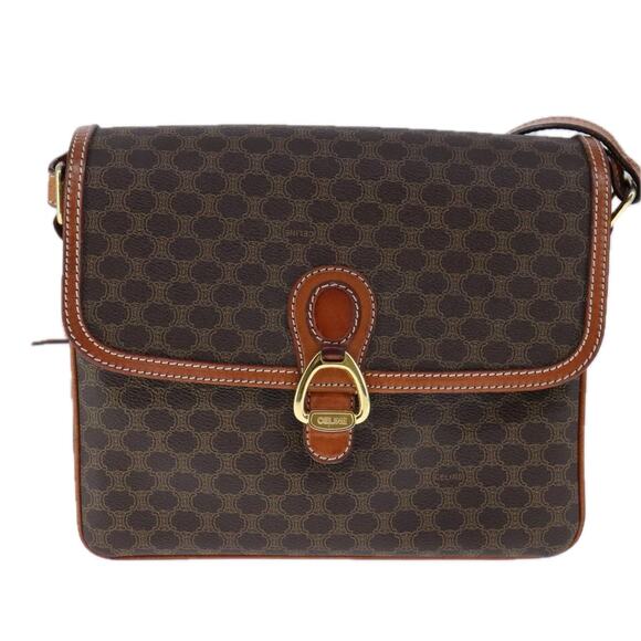 CELINE Macadam Canvas Shoulder Bag Pvc Leather Brown Gold - Picture 2 of 13